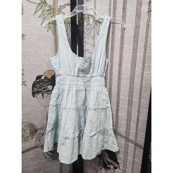 URBAN OUTFITTERS Hailey Cotton Tiered Mini Dress in Sky Blue Size M. B24 - Picture 4 of 7
